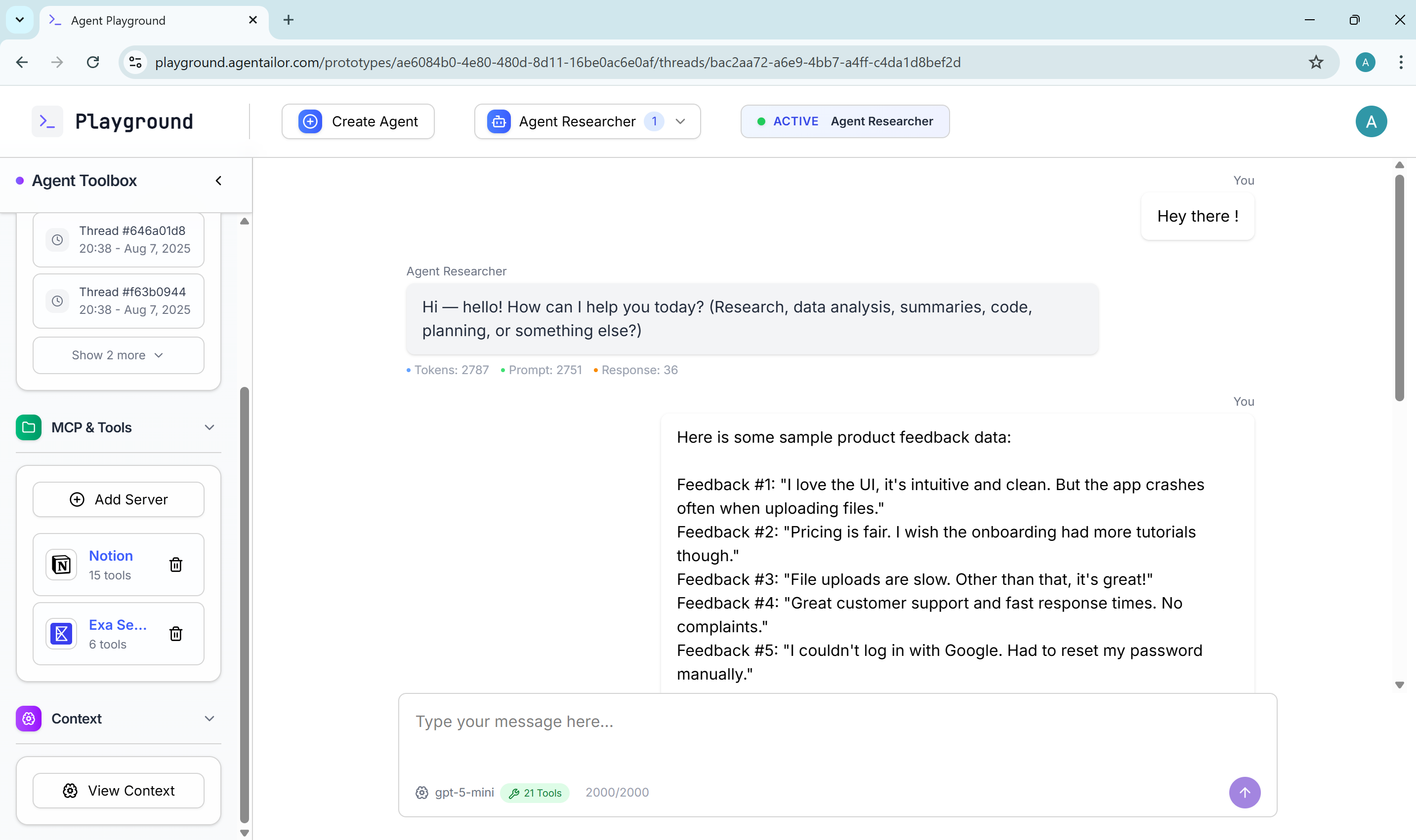 Agentailor Playground screenshot